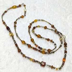 Vintage Acrylic Beaded Necklace in Amber and Gold Tones